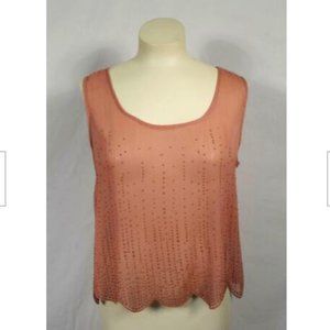 H.I.P. Dusty Rose Beaded Sleeveless Scalloped Top